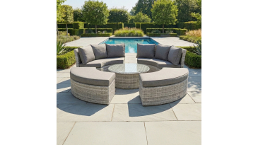 Liv Outdoors - Windsor Round Daybed with Rising Table in Light Grey