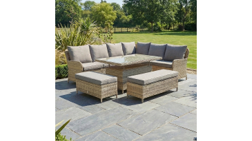 Liv Outdoors - Windsor Corner Sofa Dining Set with Large Rising Table in Willow