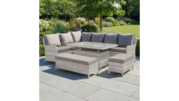 Liv Outdoors - Windsor Corner Sofa Dining Set with Large Rising Table in Light Grey