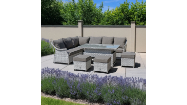 Liv Outdoors - Heritage Rattan Sofa Dining Set with Rising Large Table in Light Grey