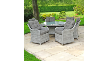 Liv Outdoors - Heritage Rod Weave 6 Seat Round Dining Set in Light Grey