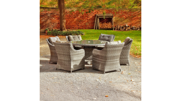 Liv Outdoors - Heritage Rod Weave 6 Seat Round Dining Set in Grey