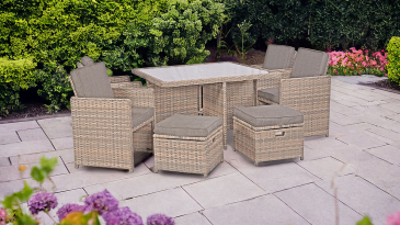 Liv Outdoors - Heritage 8 Seat Rattan Cube with Rod Weave - Brown with Cover