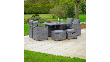 Liv Outdoors - Heritage 8 Seat Rattan Cube with Rod Weave - Grey with Cover