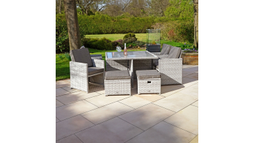 Liv Outdoors - Heritage 8 Seat Rattan Cube with Rod Weave - Light Grey with Cover