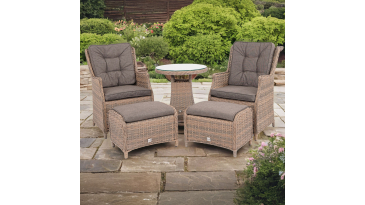 Liv Outdoors - Heritage 2 Armchair and 2 footstools Rattan bistro set in Brown