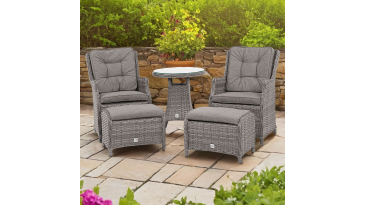 Liv Outdoors - Heritage 2 Armchair and 2 footstools Rattan bistro set in Grey
