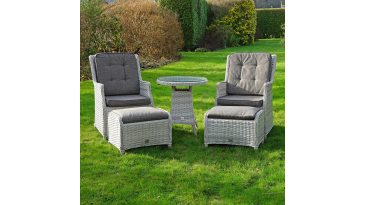 Liv Outdoors - Heritage 2 Armchair and 2 footstools Rattan bistro set in Light Grey