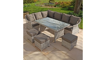 Liv Outdoors - Heritage Corner sofa dining set with large table in Light Grey