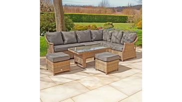 Liv Outdoors – Heritage Corner sofa dining set with rising table in Brown