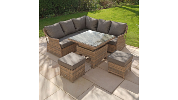 Liv Outdoors - Heritage corner sofa dining set with square rising table in Brown