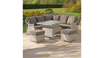Liv Outdoors - Heritage corner sofa dining set with square rising table in Light Grey