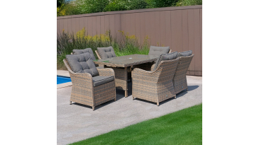 Liv Outdoors - Heritage Rod Weave 6 Seat Rectangle Dining Set in Brown