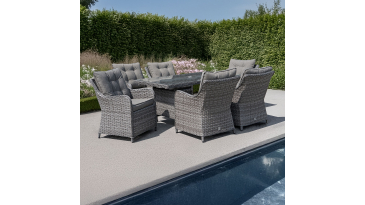 Liv Outdoors - Heritage Rod Weave 6 Seat Rectangle Dining Set in Grey