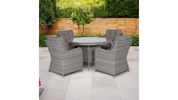 Liv Outdoors - Heritage Rod Weave 4 Seat Round Dining Set in Grey