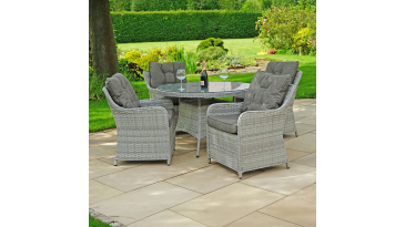 Liv Outdoors - Heritage Rod Weave 4 Seat Round Dining Set in Light Grey