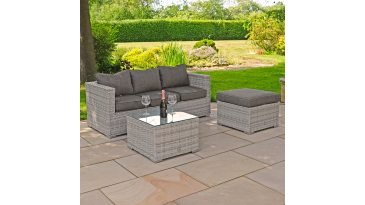 Liv Outdoors - Heritage 3 Seater Recliner Sofa with Footstool and Table in Light Grey