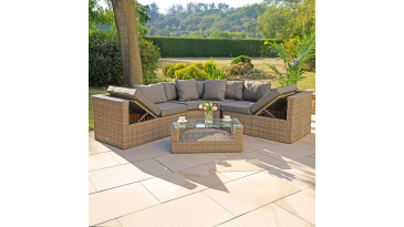 Liv Outdoors - Heritage 2.5m x 2.5m Curved corner sofa with coffee table in Brown