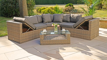 Liv Outdoors - Heritage Rattan 2.5m x 2.5m Curved Recliner Corner Sofa with Table