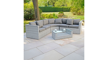 Liv Outdoors - Heritage 2.5m x 2.5m Curved corner sofa with coffee table in Light Grey