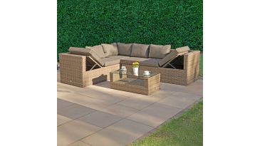 Liv Outdoors - Heritage 2.5m x 2m Recliner corner sofa with coffee table in Brown