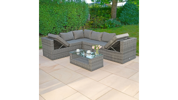 Liv Outdoors - Heritage 2.5m x 2m Recliner corner sofa with coffee table in Grey