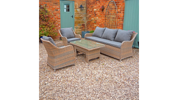 Liv Outdoors - Heritage 3 Seater sofa & 2 armchairs with rising table in Brown
