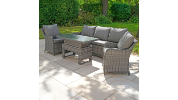 Liv Outdoors - Heritage 3 Seater sofa & 2 armchairs with rising table in Grey