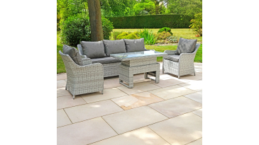 Liv Outdoors - Heritage 3 Seater sofa & 2 armchairs with rising table in Light Grey