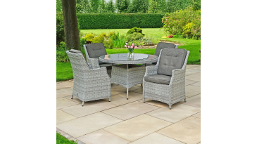 Liv Outdoors - Heritage 4 Seat Round Rattan Dining Set in Light Grey