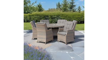 Liv Outdoors - Heritage 6 Seat 1.3m Round Rattan Dining Set in Brown