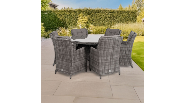 Liv Outdoors - Heritage 6 Seat 1.3m Round Rattan Dining Set in Grey