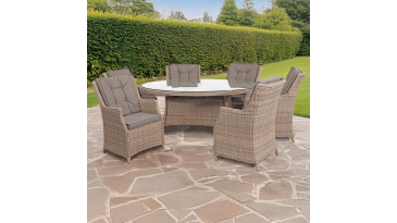 Liv Outdoors - Heritage 6 Seat Oval Rattan Dining Set in Brown