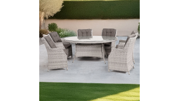 Liv Outdoors - Heritage 6 Seat Oval Rattan Dining Set in Light Grey