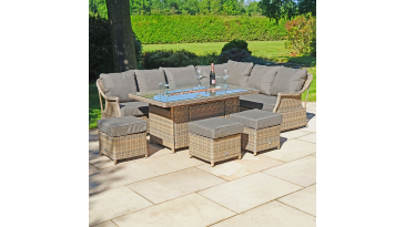 Liv Outdoors - Heritage Rattan Sofa Dining Set with Large Fire Pit Table in Brown