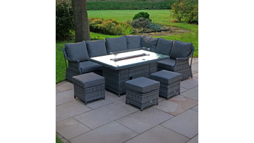 Liv Outdoors - Heritage Rattan Sofa Dining Set with Large Fire Pit Table in Grey
