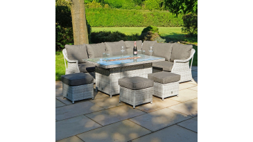 Liv Outdoors - Heritage Rattan Sofa Dining Set with Large Fire Pit Table in Light Grey