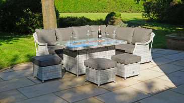 Liv Outdoors - Heritage Rattan Sofa Dining Set with Large Fire Pit Table
