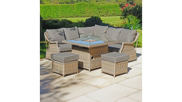 Liv Outdoors - Heritage Rattan Sofa Dining Set with Square Fire Pit Table in Brown