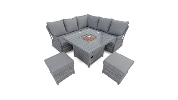 Liv Outdoors - Heritage Rattan Sofa Dining Set with Square Fire Pit Table in Grey