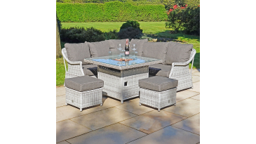 Liv Outdoors - Heritage Rattan Sofa Dining Set with Square Fire Pit Table in Light Grey