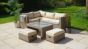 Liv Outdoors - Kingston Corner Recliner Rattan Sofa Set & Stools - 218cm x 152cm