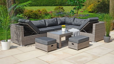 Liv Outdoors - Kingston Corner Recliner Rattan Sofa Set & Stools - 284 x 218cm