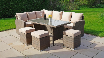 Liv Outdoors - Kingston Rattan Sofa Dining Set with Stools