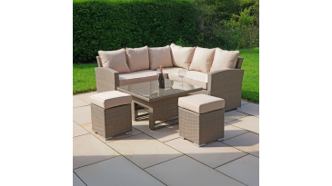 Liv Outdoors - Kingston Rattan Sofa Dining Set with Square Rising Table in Brown
