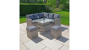 Liv Outdoors - Kingston Rattan Sofa Dining Set with Square Rising Table in Grey