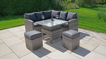 Liv Outdoors - Kingston Rattan Sofa Dining Set with Square Rising Table