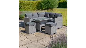 Liv Outdoors - Kingston Rattan Sofa Dining Set with Square Rising Table in Light Grey