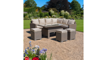 Liv Outdoors - Kingston Rattan Sofa Dining Set with Large Rising Table 245cm x 185cm in Brown