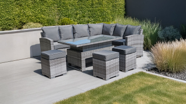 Liv Outdoors - Kingston Rattan Sofa Dining Set with Large Rising Table 245cm x 185cm